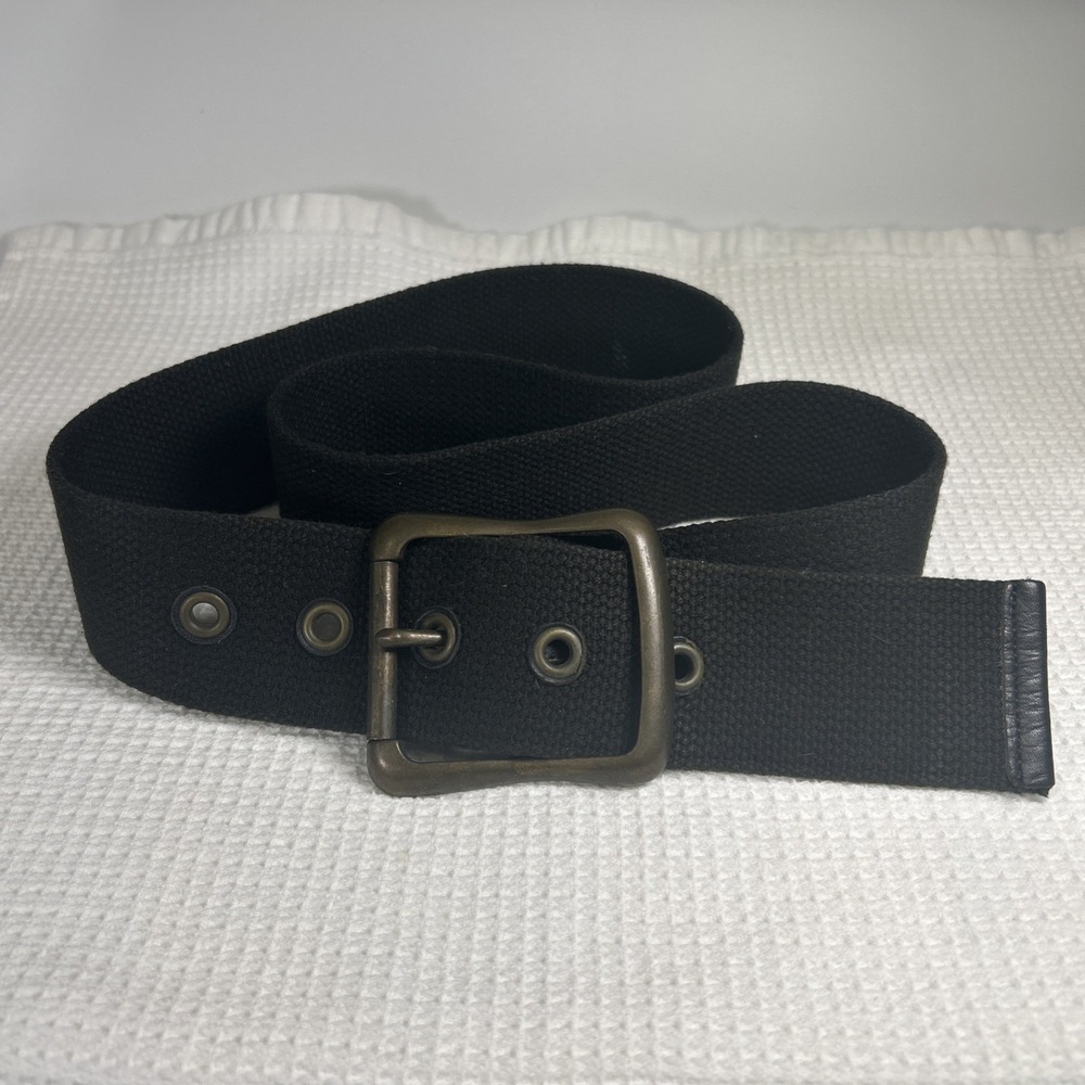 Vintage Esprit Belt Black Canvas Web Made in Japan 40 Inch Brass Buckle Utility